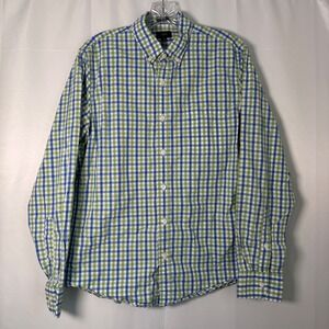 J. Crew Men's Long Sleeve Casual Cotton Button Shirt Green & Blue Plaid Slim M